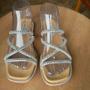 Steve Madden Spice Bling Slide Sandals Size 6 Rhinestone Silver Straps Shoes